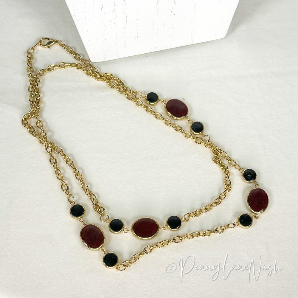 Vintage Red & Black Bead Spaced Station Necklace - Picture 4 of 4